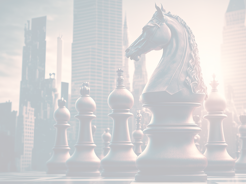tabuleiro de xadrez com destaque no cavalo e com fundo de arranhaceus imagem para o programa psuh4tourism