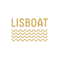 logo da empresa de passeios de barcos lisboa onte um lentring simple escreve a palavra lisboat por cima de 4 linhas onduladas